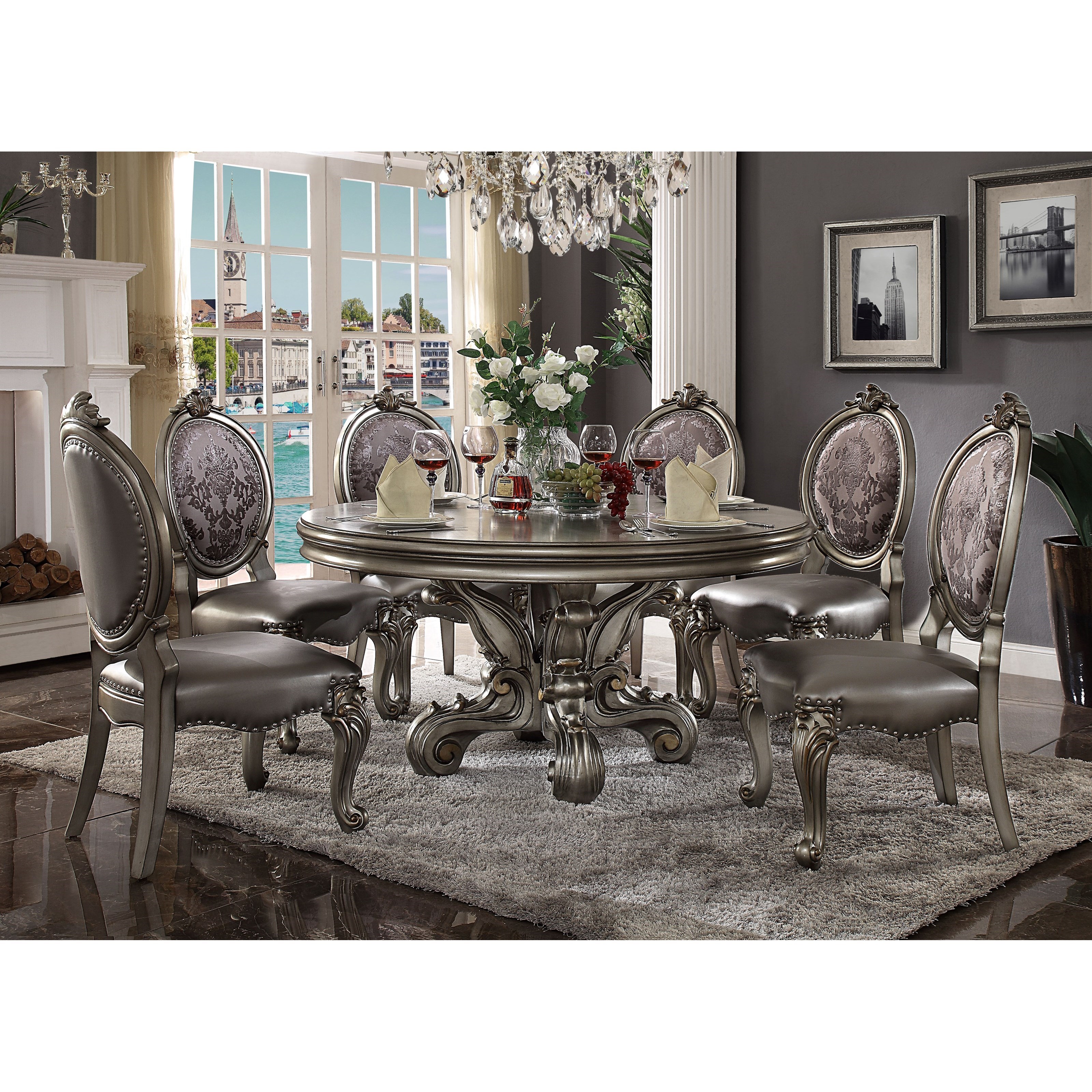 Acme Furniture Versailles 66840 Dining Table Round Pedestal Del Sol Furniture Dining Tables